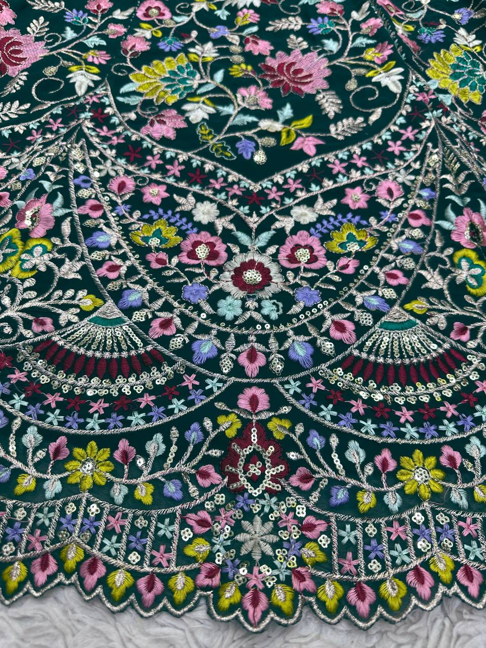 Designer Green Color Georgette Thread With Sequence Work Lehanga Cholii