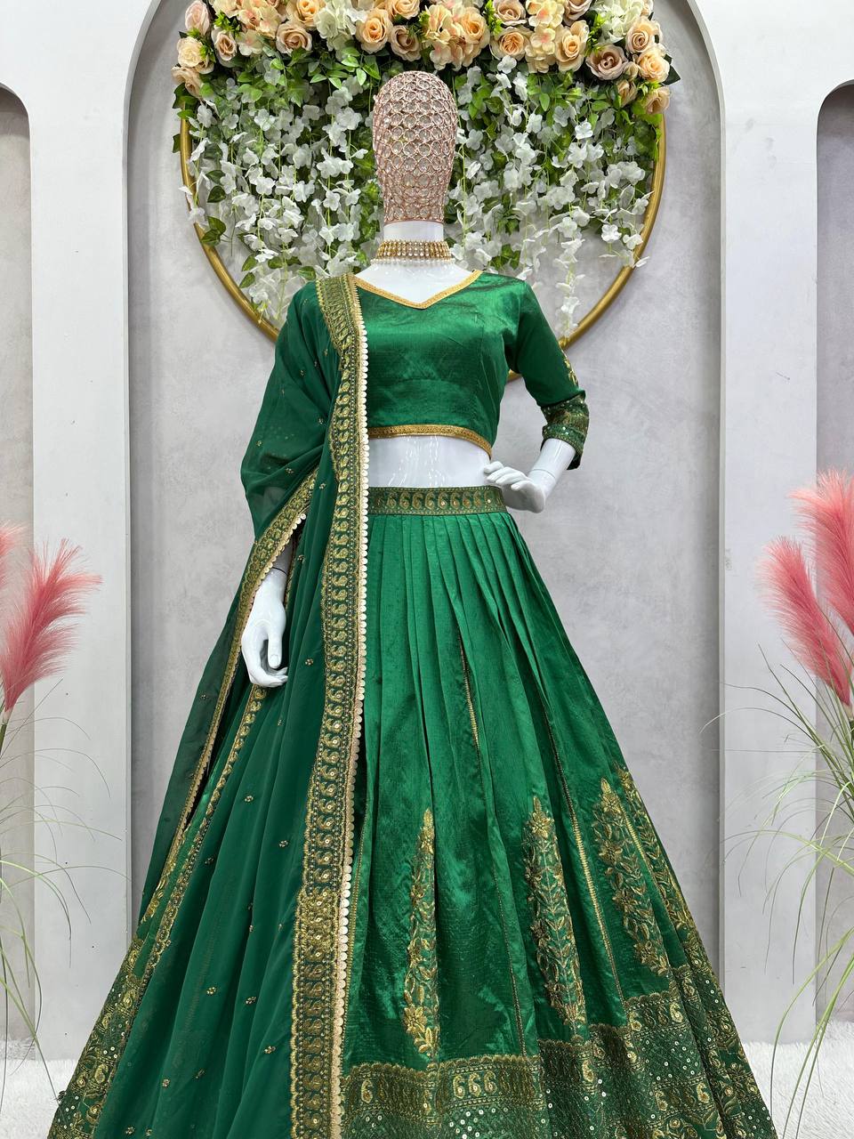 Fabulous Green Colour Malbari Silk And Thread With Sequence Lehenga Choli