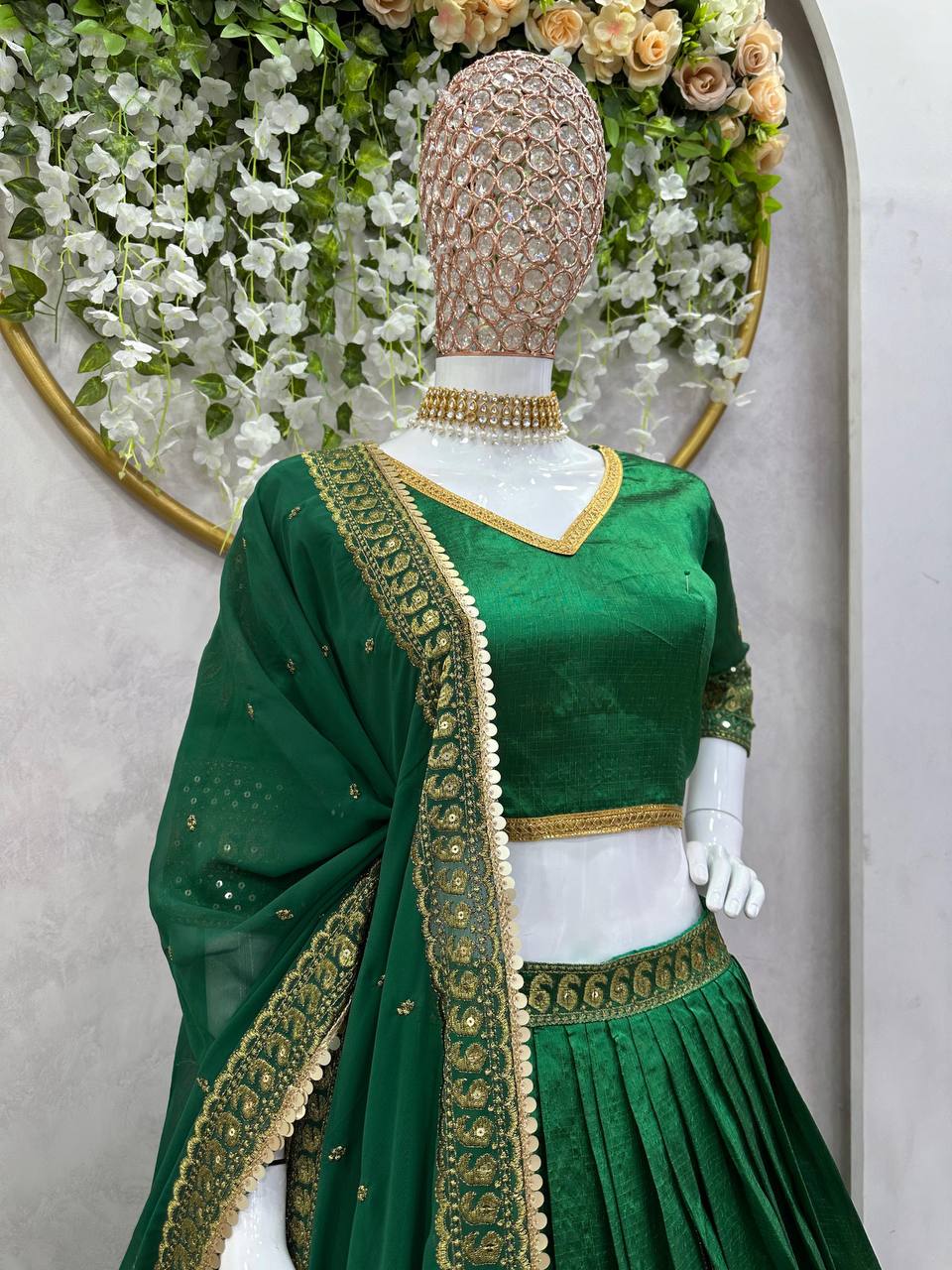Fabulous Green Colour Malbari Silk And Thread With Sequence Lehenga Choli