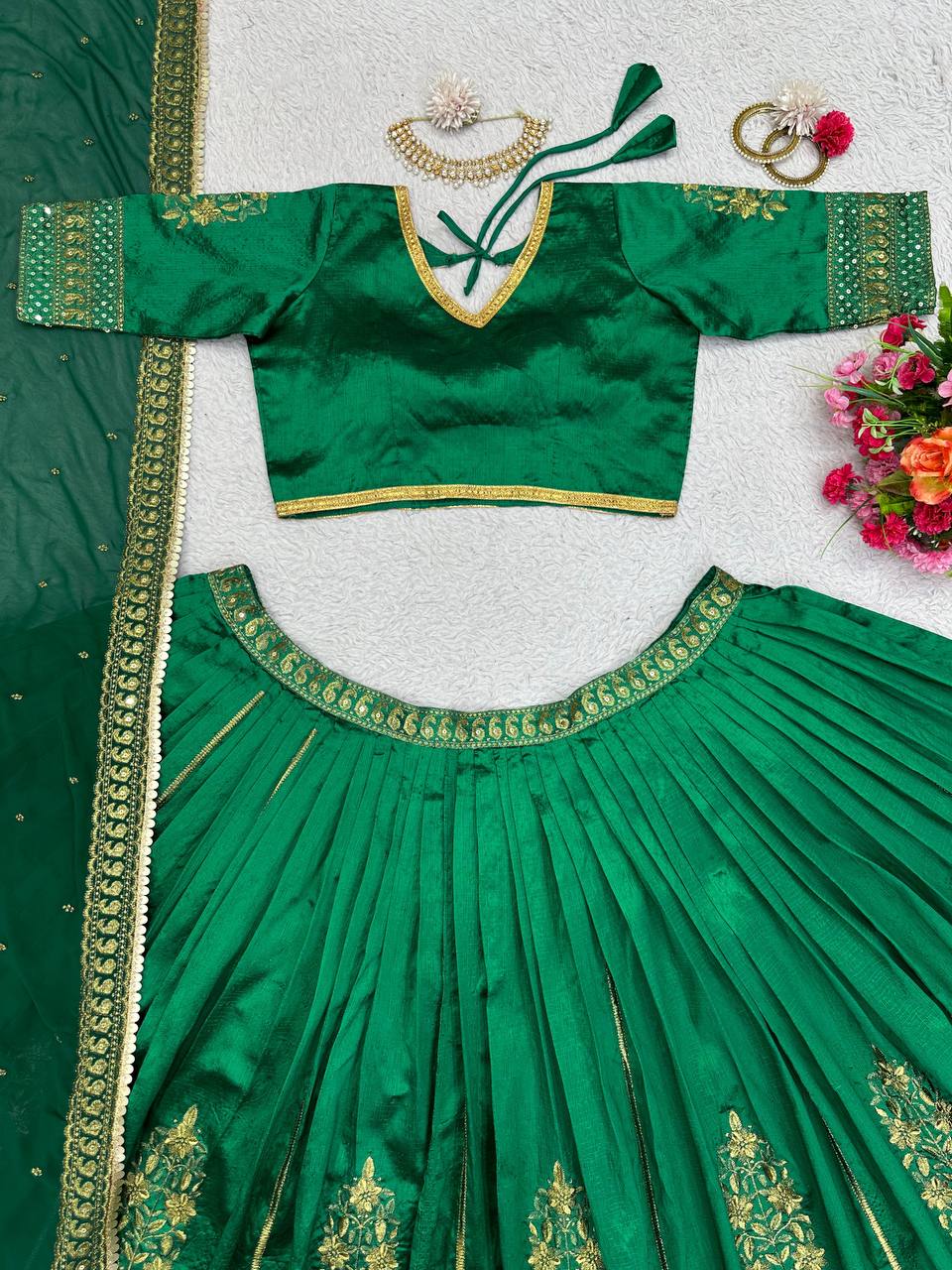 Fabulous Green Colour Malbari Silk And Thread With Sequence Lehenga Choli