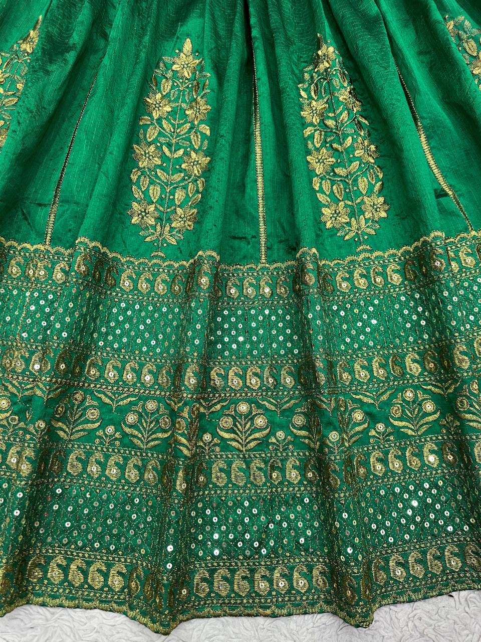Fabulous Green Colour Malbari Silk And Thread With Sequence Lehenga Choli