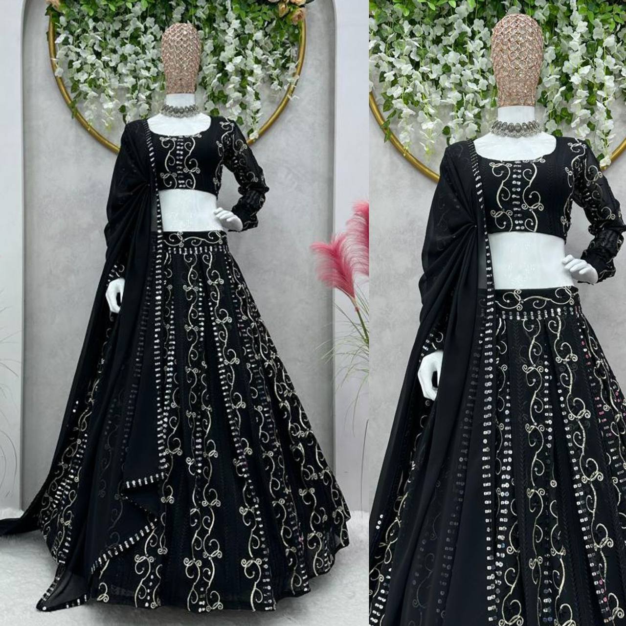 Traditional Black Color Georgette Lehenga Choli