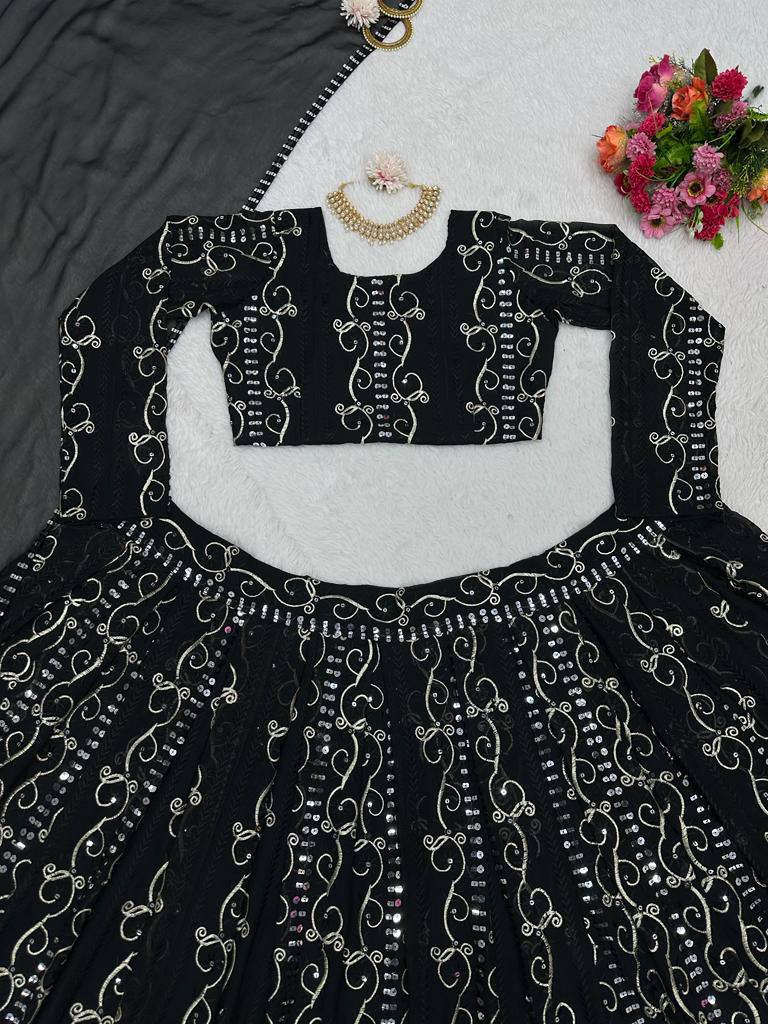 Traditional Black Color Georgette Lehenga Choli