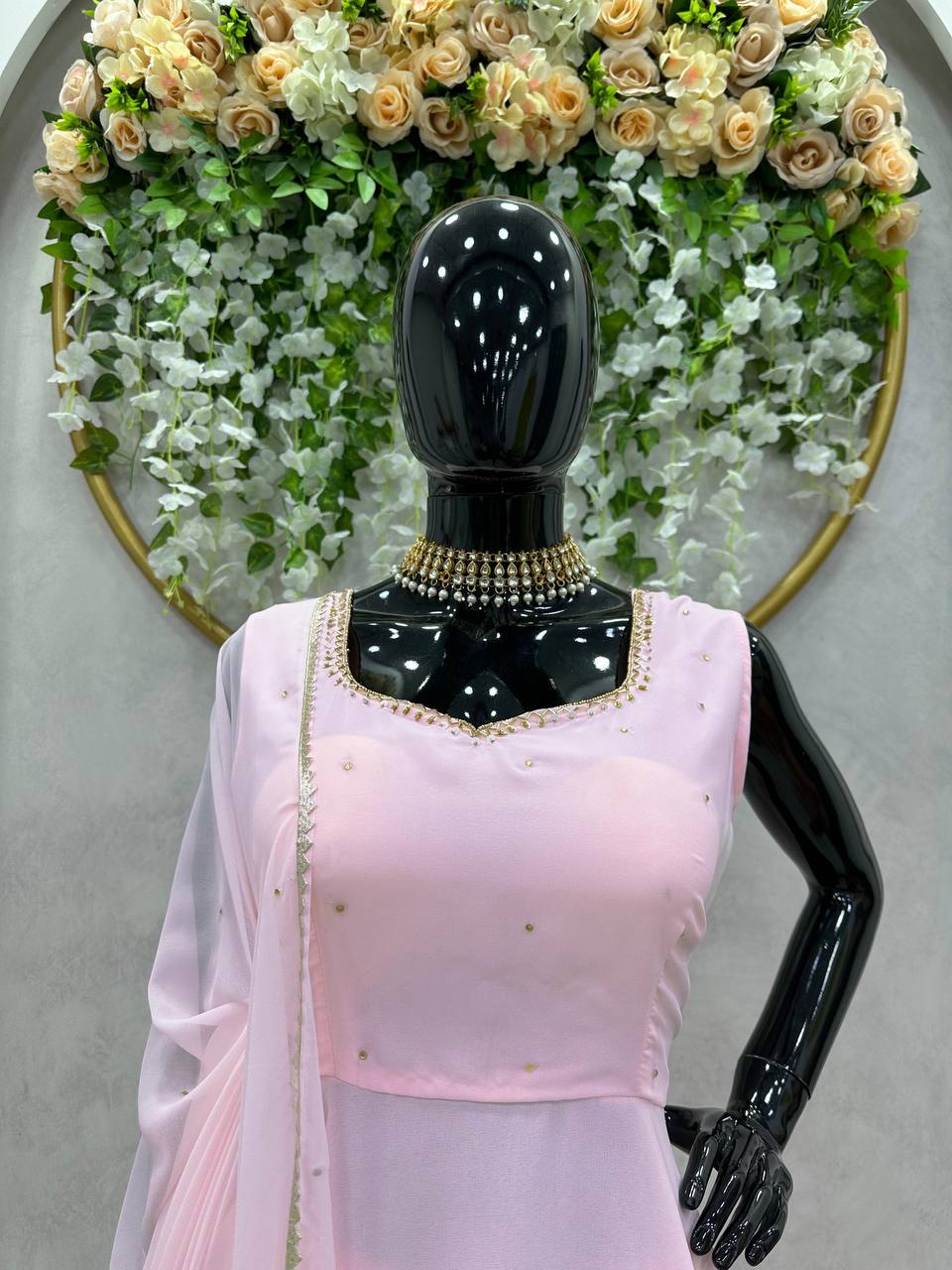 Gorgeous Handwork With Diamond Work Light Pink Colour Gown