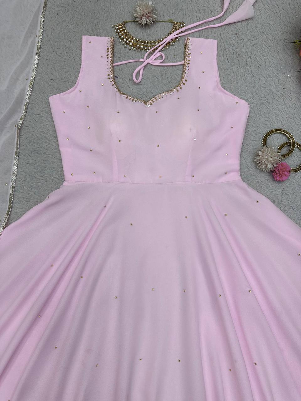 Gorgeous Handwork With Diamond Work Light Pink Colour Gown