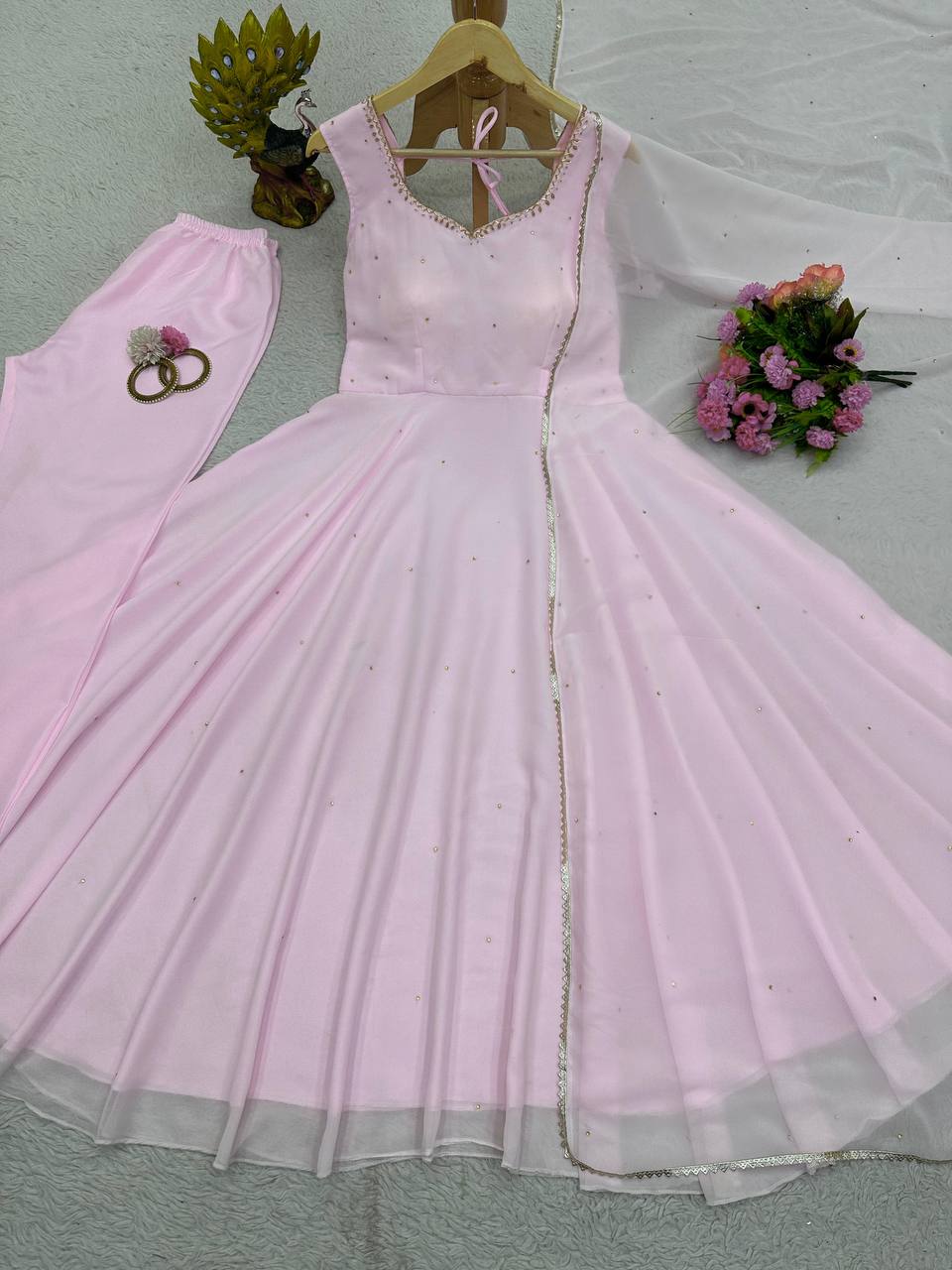 Gorgeous Handwork With Diamond Work Light Pink Colour Gown