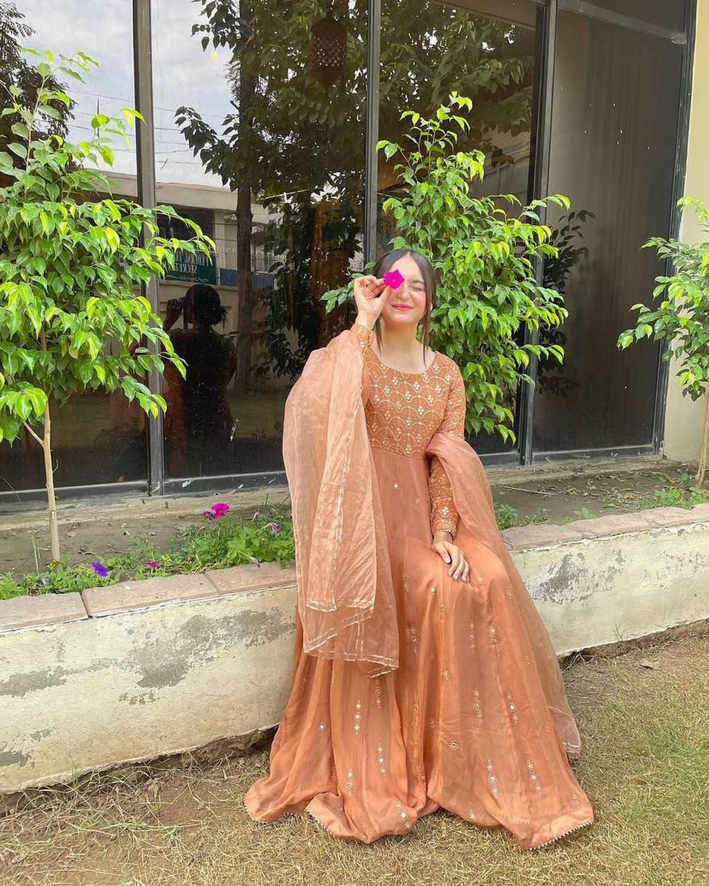 Fabulous Chocolate Colour Georgette Trendy Gown