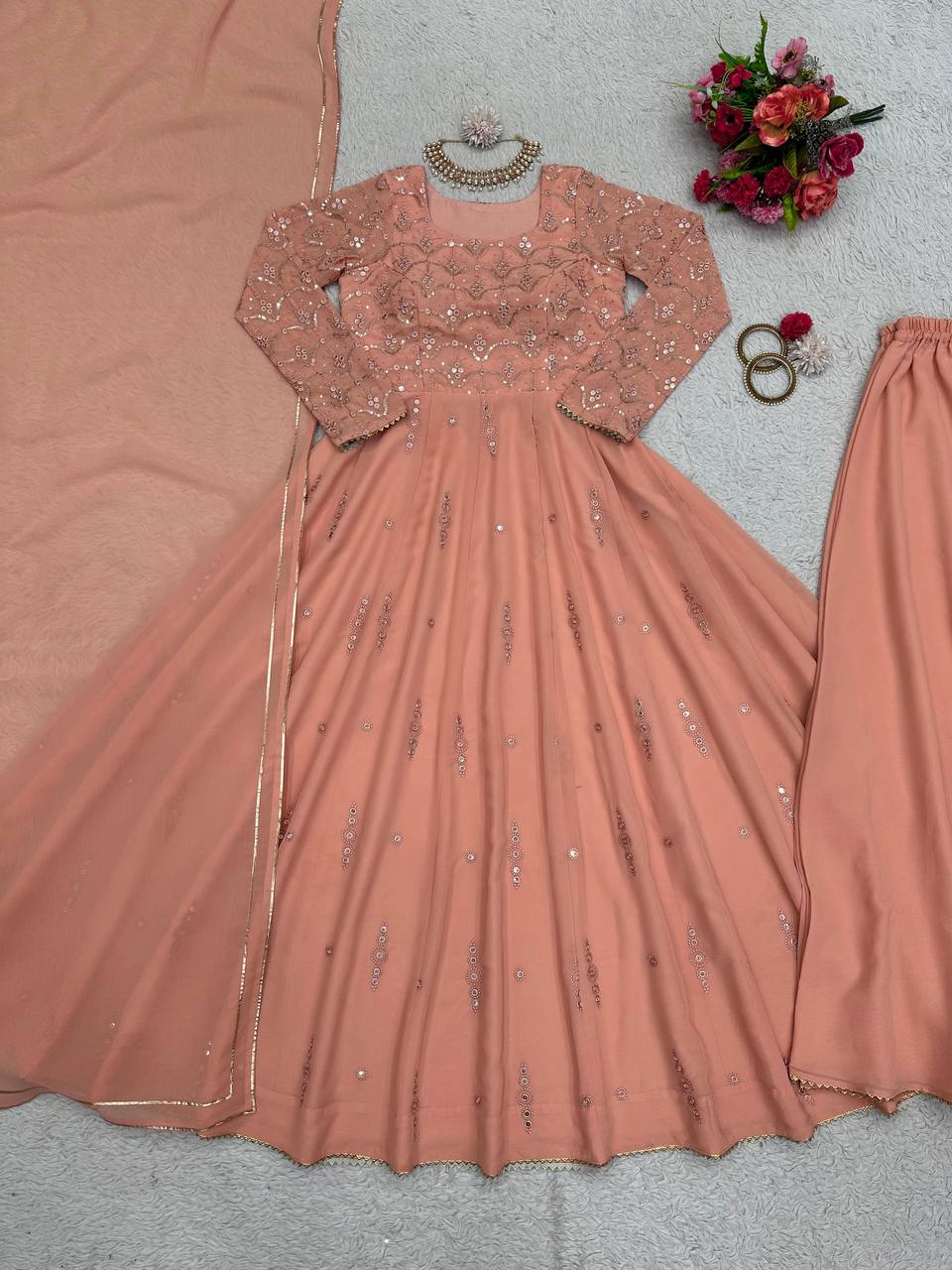 Fabulous Chocolate Colour Georgette Trendy Gown