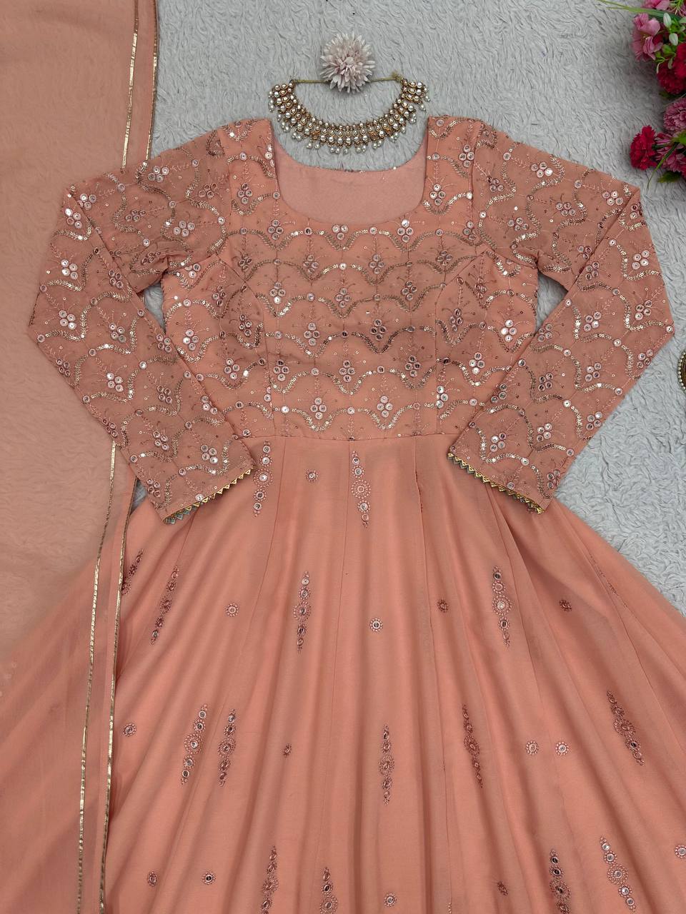 Fabulous Chocolate Colour Georgette Trendy Gown