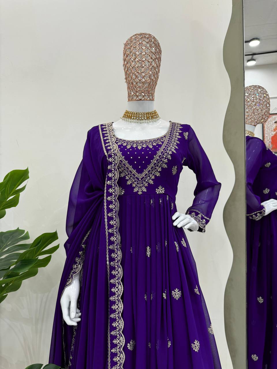 Designer Blue Colour Georgette Fabric Thread Work Salwar Suit With Dupatta