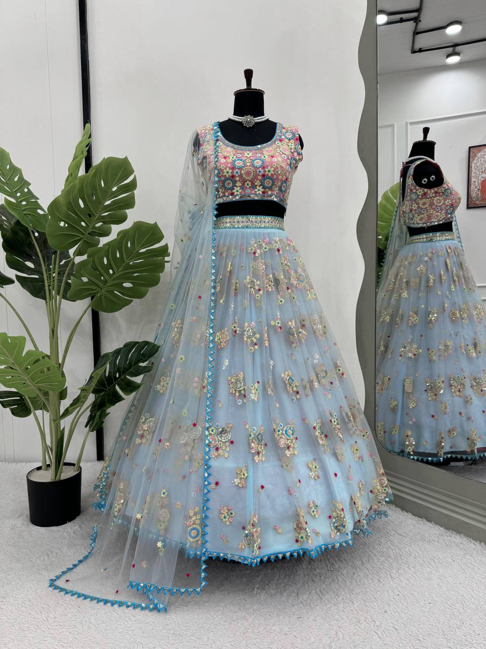 Designer Multi Colour Butterfly Net Fabric Sequence Work Lehenga Choli