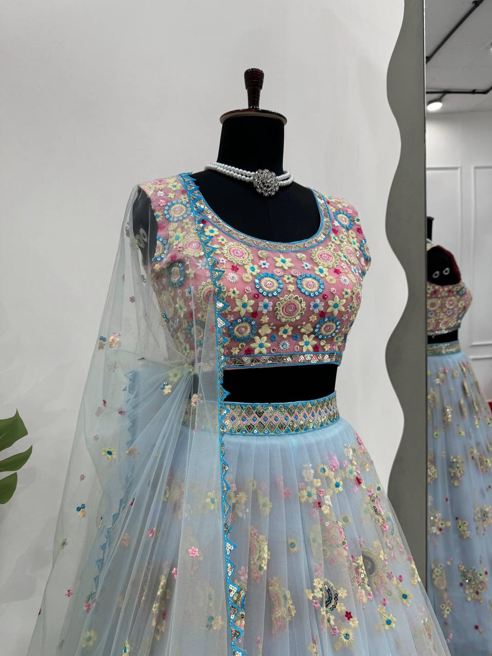 Designer Multi Colour Butterfly Net Fabric Sequence Work Lehenga Choli