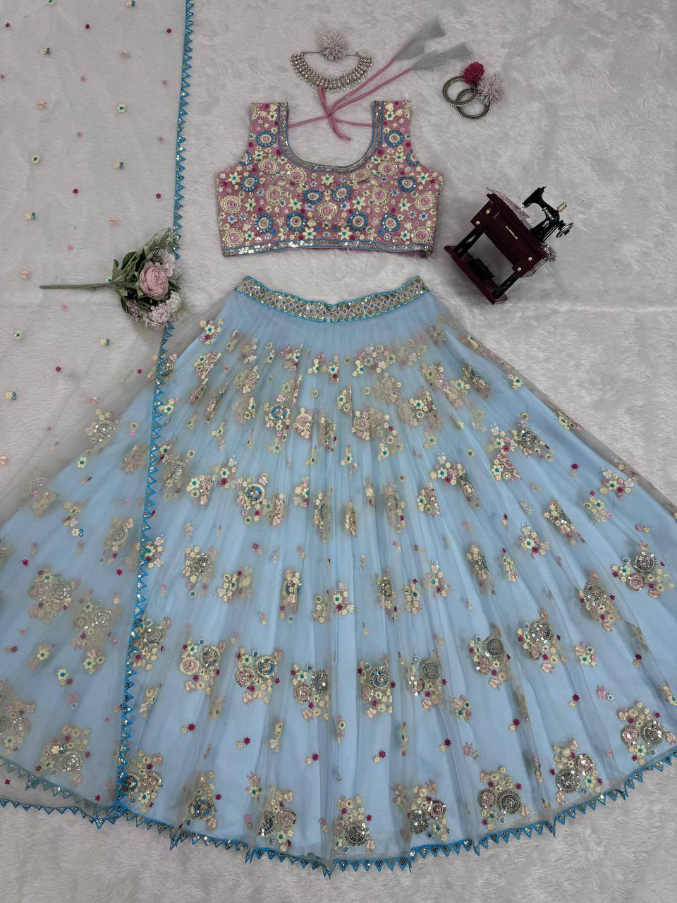 Designer Multi Colour Butterfly Net Fabric Sequence Work Lehenga Choli