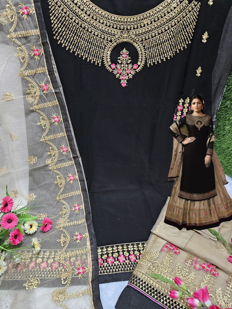 Wedding Wear Georgette Fabric Embroidery Ston Work Plazo Suit with Dupatta