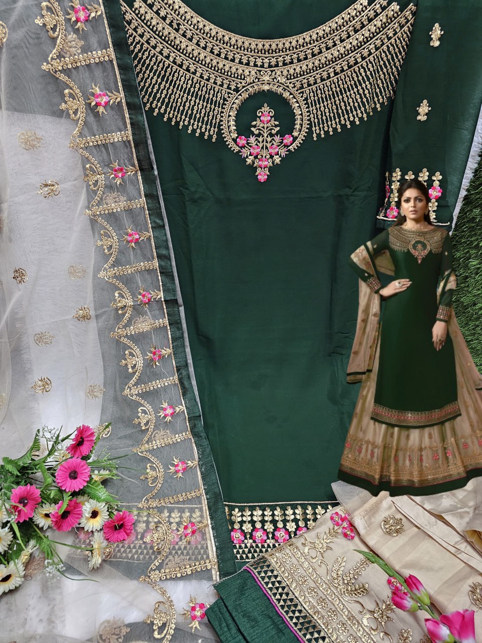 Wedding Wear Georgette Fabric Embroidery Ston Work Plazo Suit with Dupatta