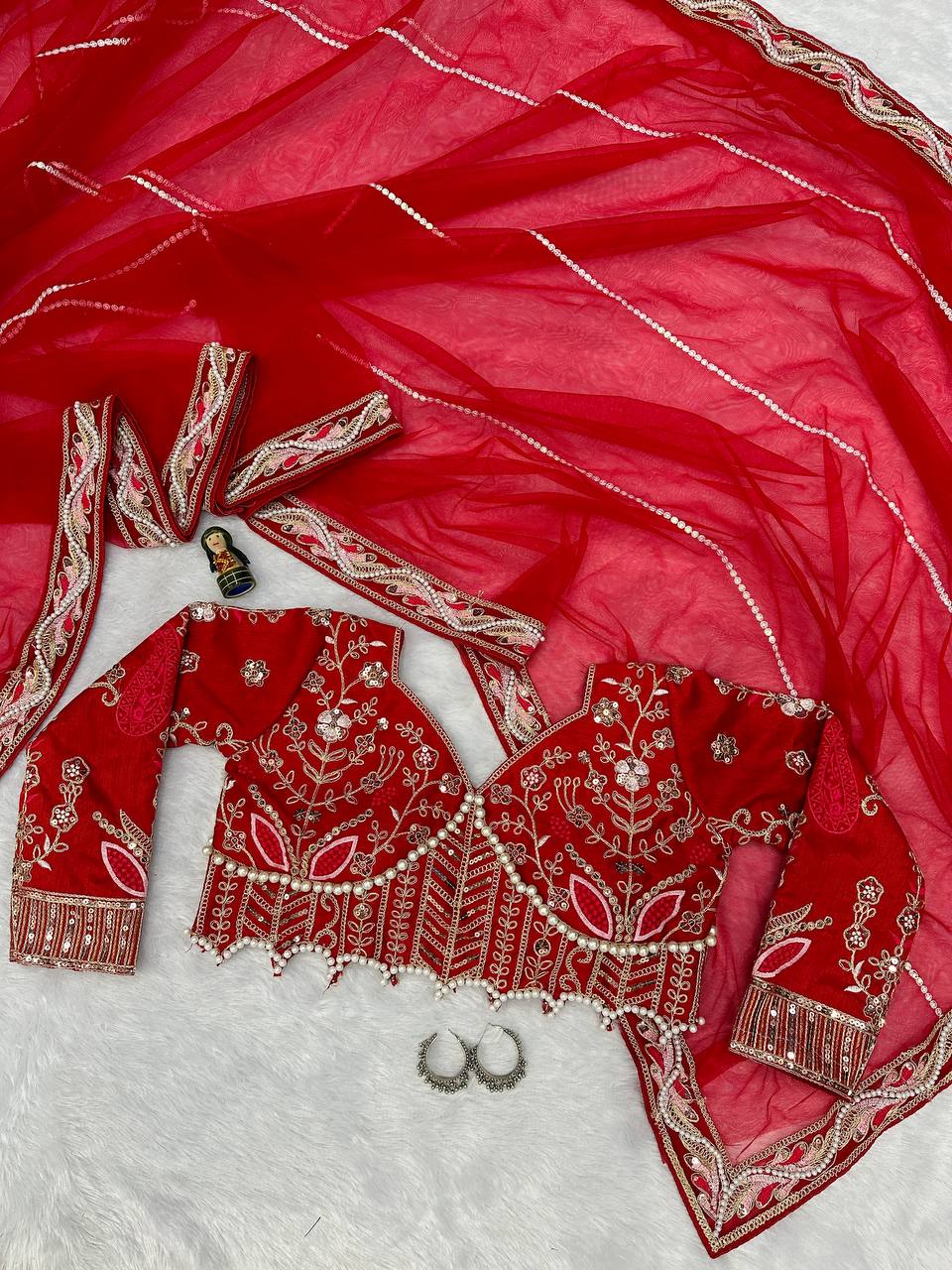 Sky Color Soft Net Saree With Heavy Pearl HandWork Blouse