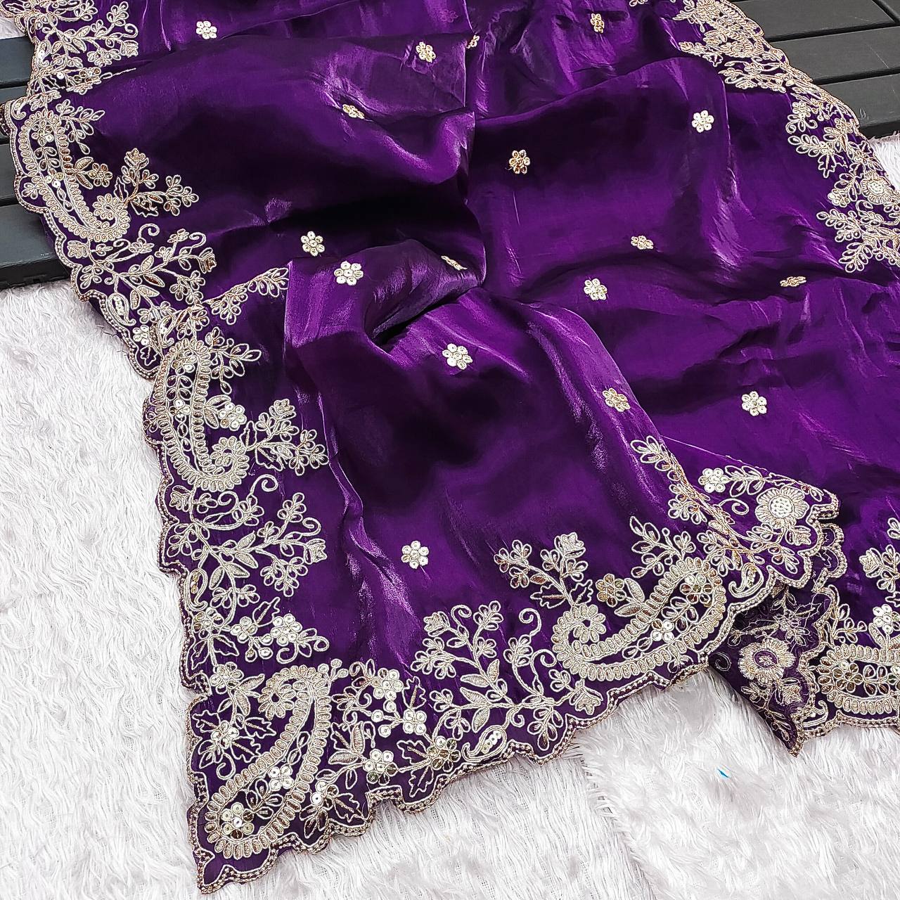 Purple Color Silk Embroidered Saree Blouse