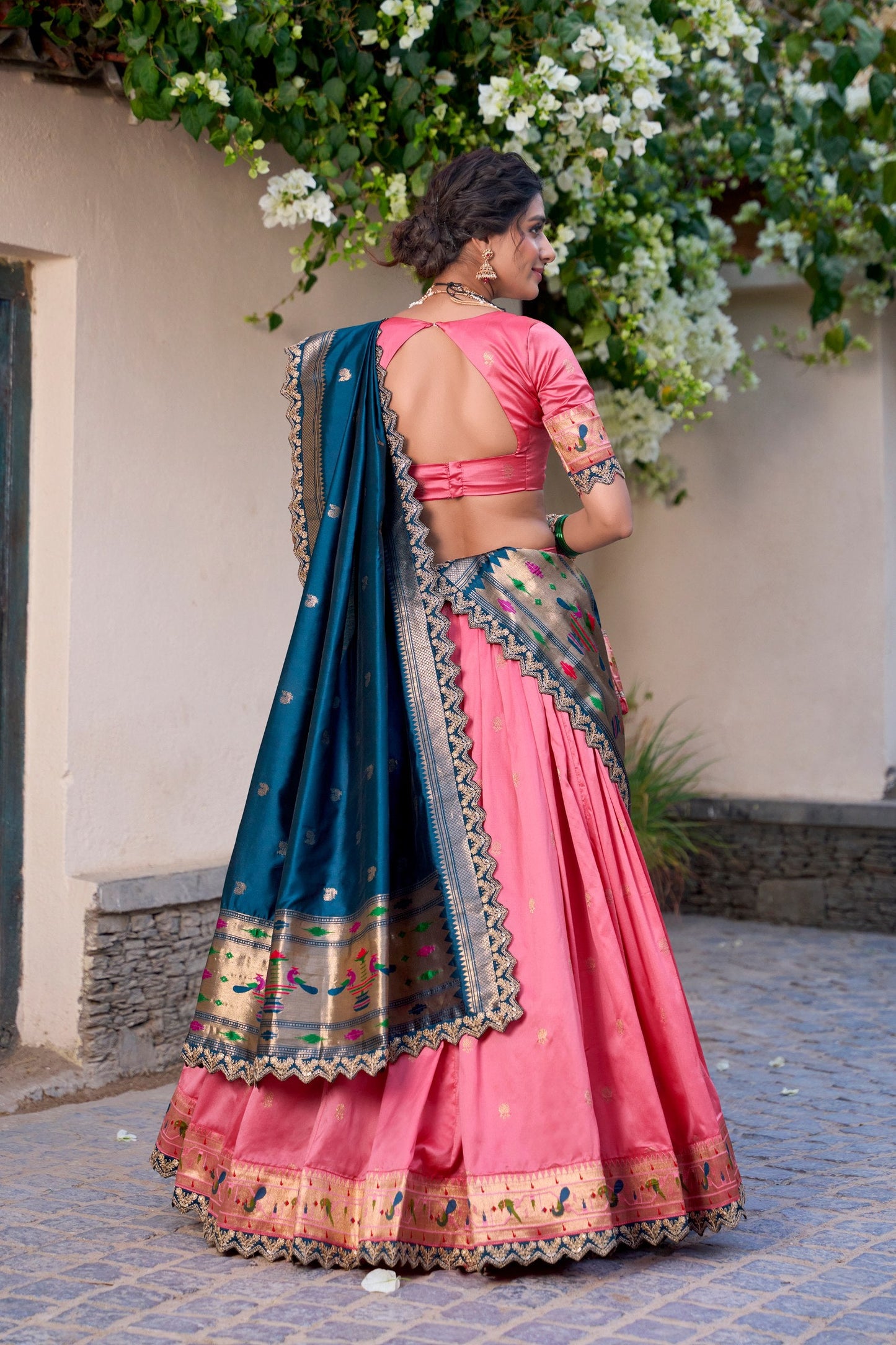 Paithani Jacquard Silk Lehenga Choli With Batwa, Drawstring & Tassels
