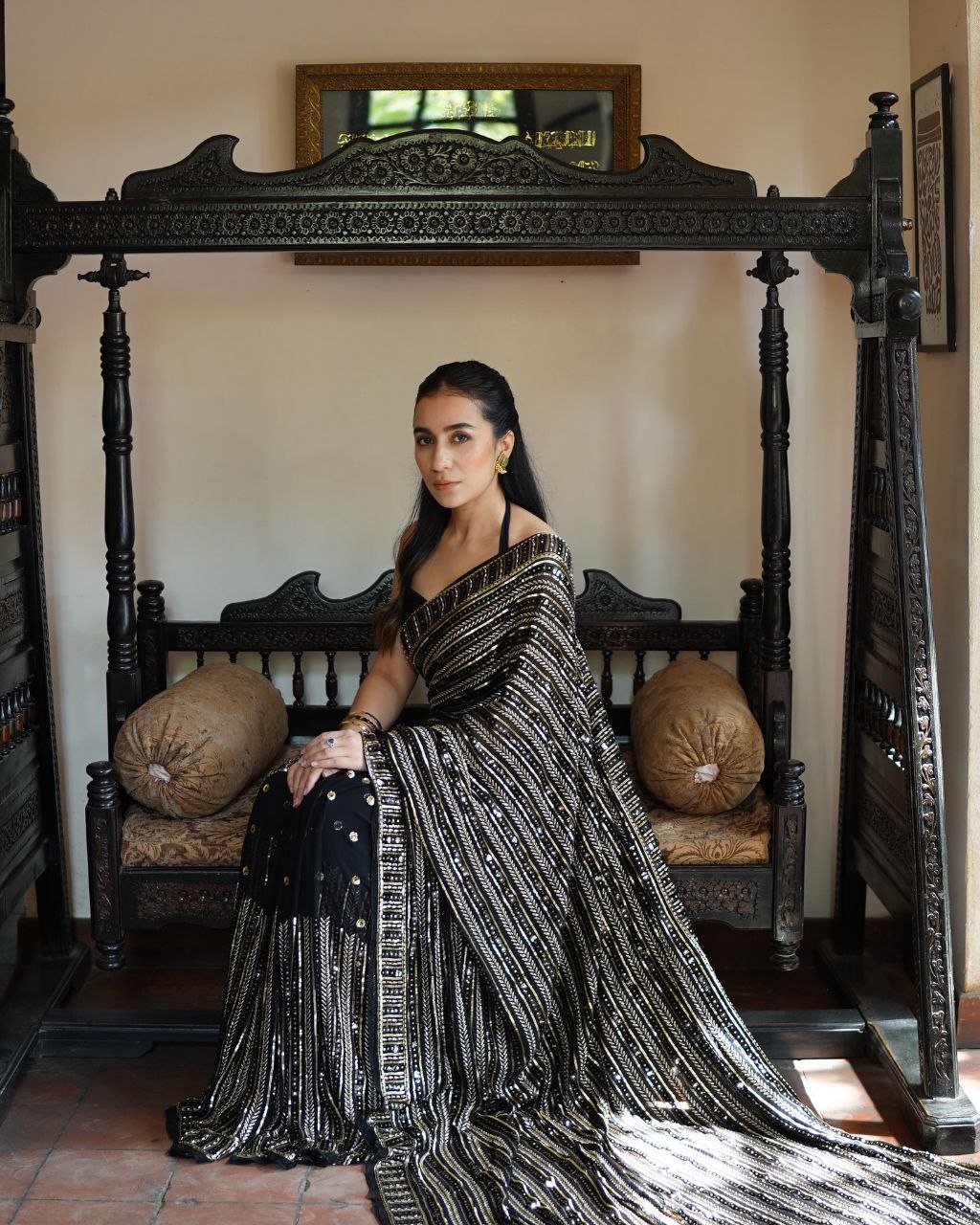 Black Georgette Sequence Work Saree