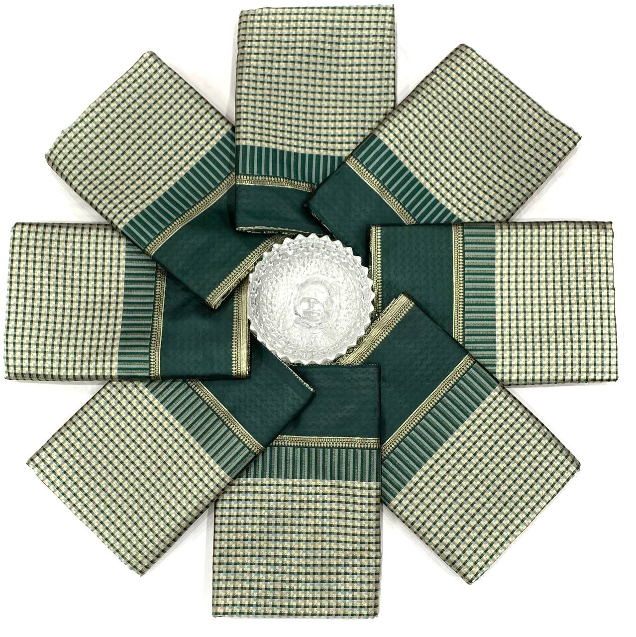 Green Checks Designer Soft Lichi Silk Saree