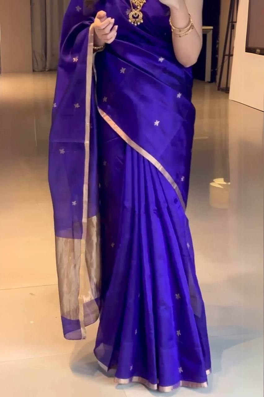 Purple Colour Lichi Silk Jacquard Weaving Work Saree
