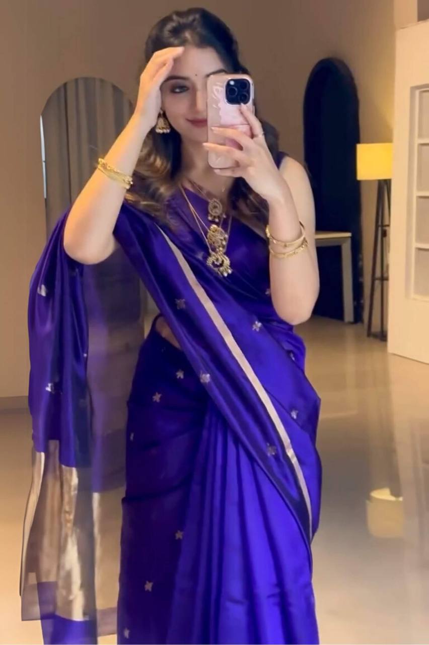 Purple Colour Lichi Silk Jacquard Weaving Work Saree