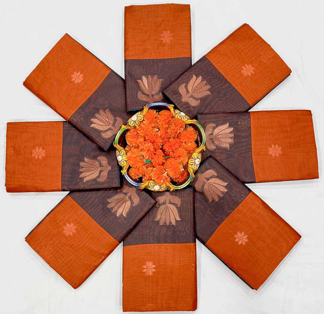 Deep Orange Slab Lilan Jacquard Weaving Beautiful Saree