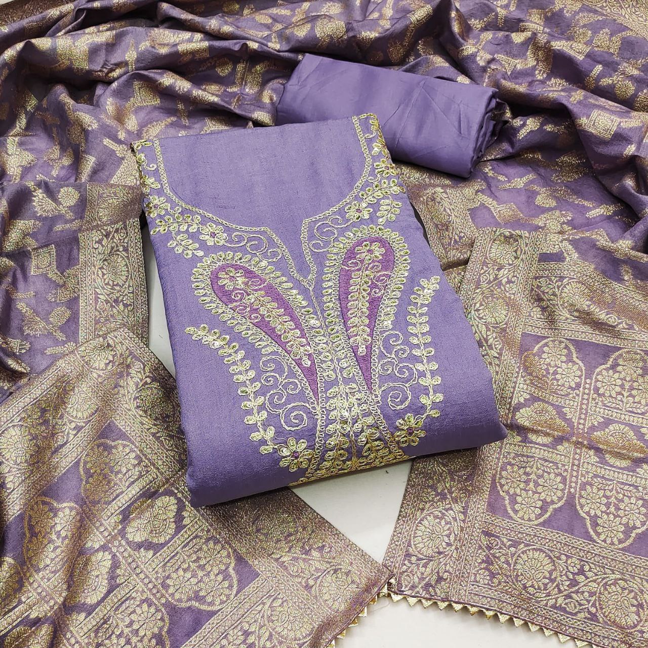 Vichitra Silk Embroidary Work Party Wear Dress Material
