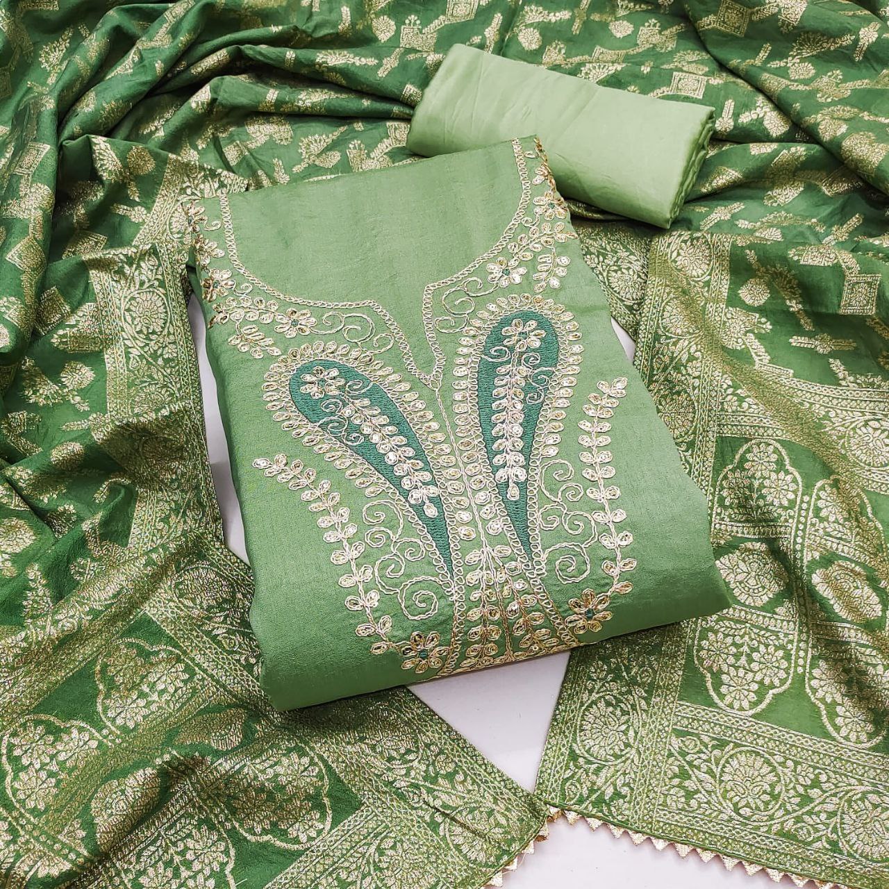 Vichitra Silk Embroidary Work Party Wear Dress Material