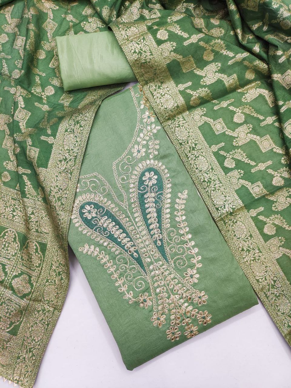 Vichitra Silk Embroidary Work Party Wear Dress Material