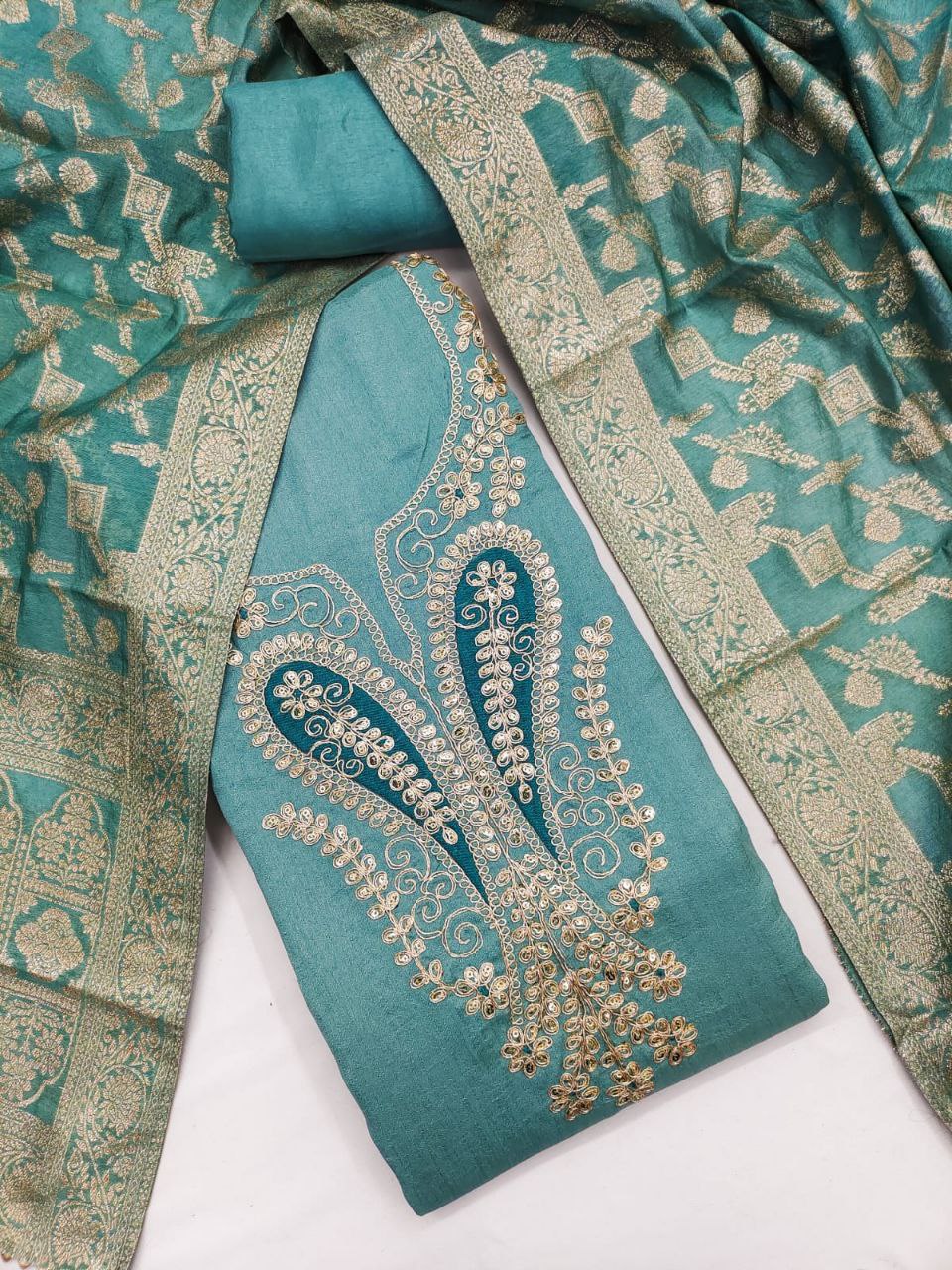 Vichitra Silk Embroidary Work Party Wear Dress Material