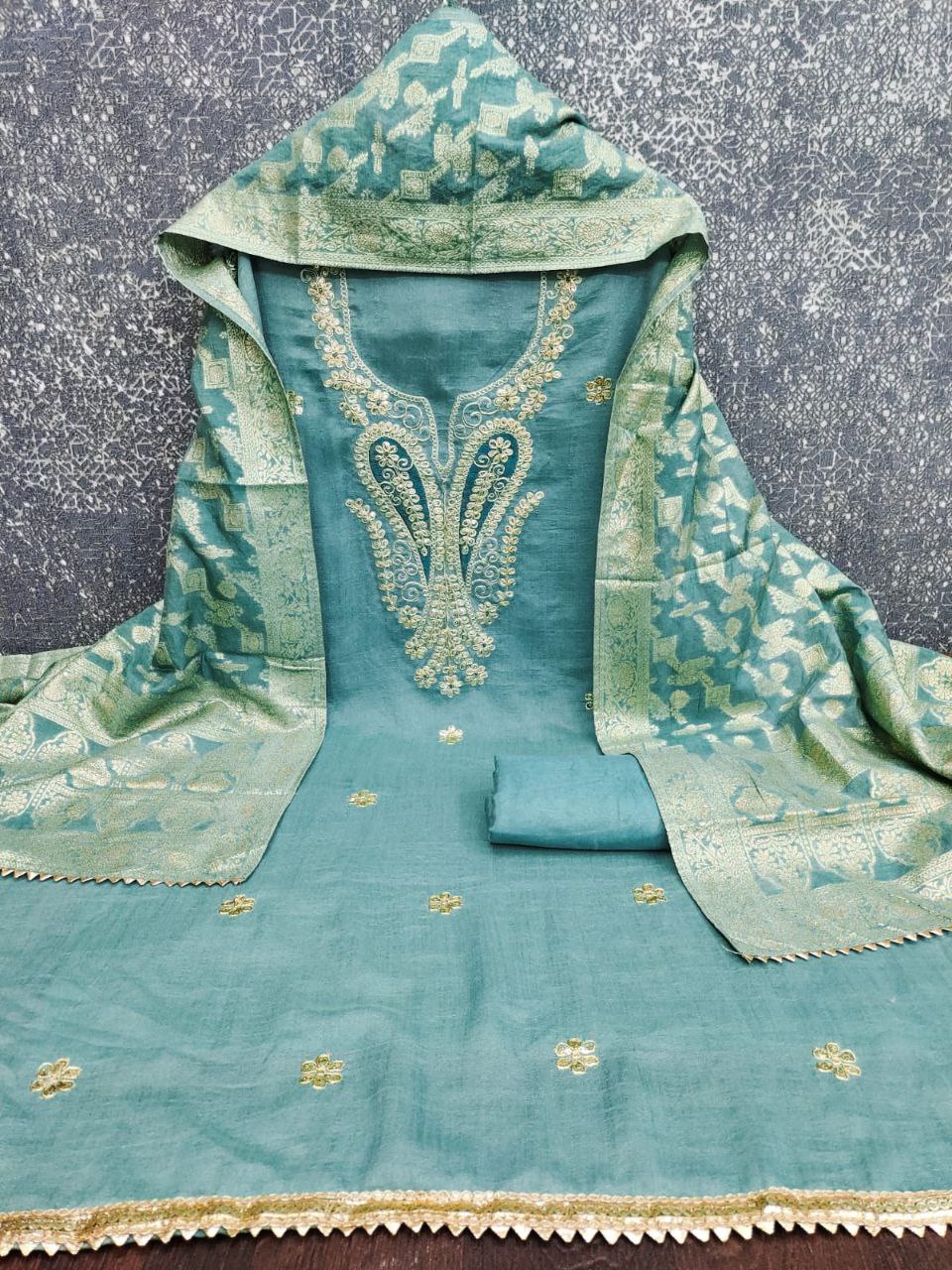 Vichitra Silk Embroidary Work Party Wear Dress Material