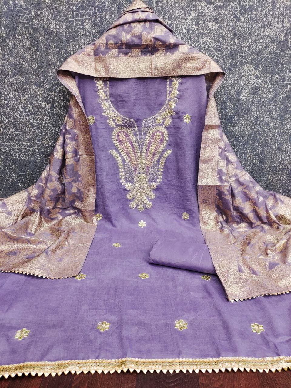 Vichitra Silk Embroidary Work Party Wear Dress Material