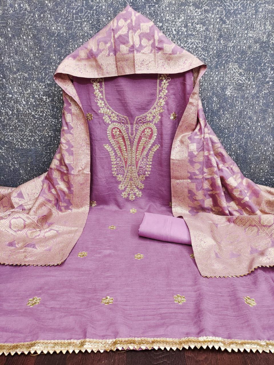 Vichitra Silk Embroidary Work Party Wear Dress Material