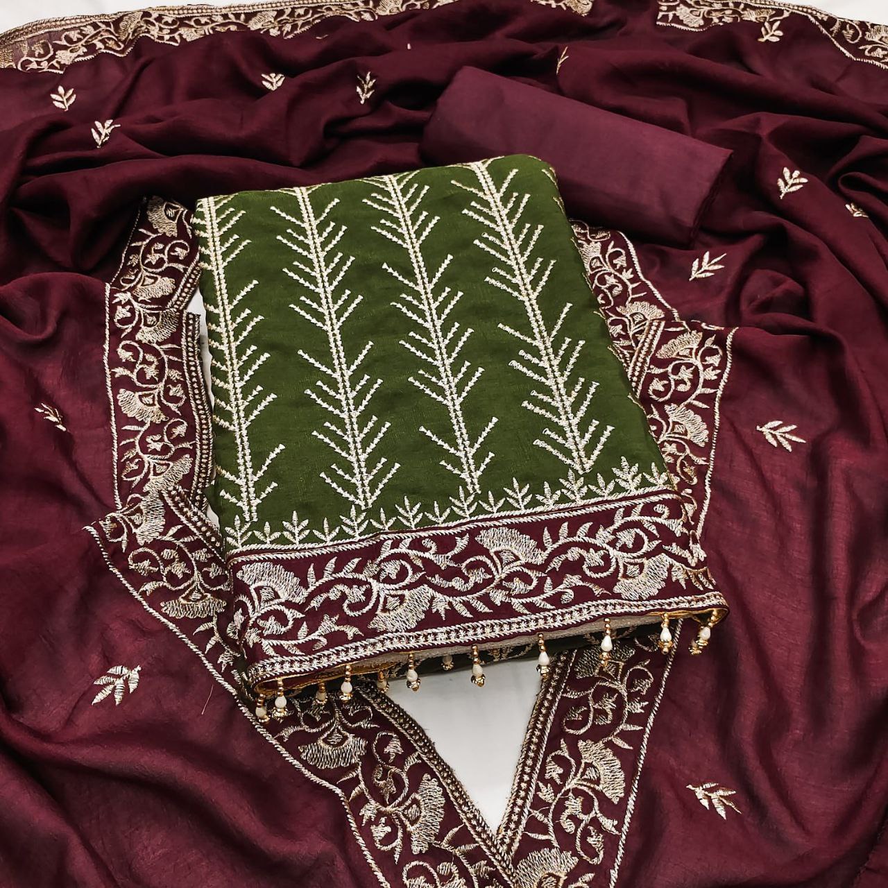 Embroidary Work Vichitra Silk Party Wear Dress Material