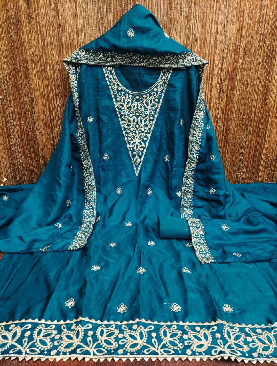 Vichitra Silk Embroidary Work Party Wear Dress Material