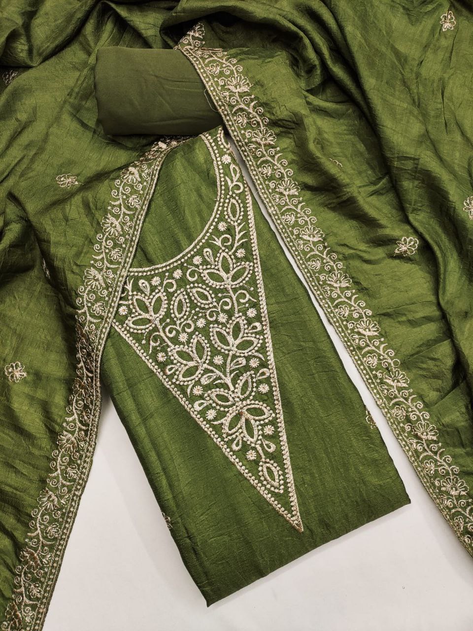 Vichitra Silk Embroidary Work Party Wear Dress Material