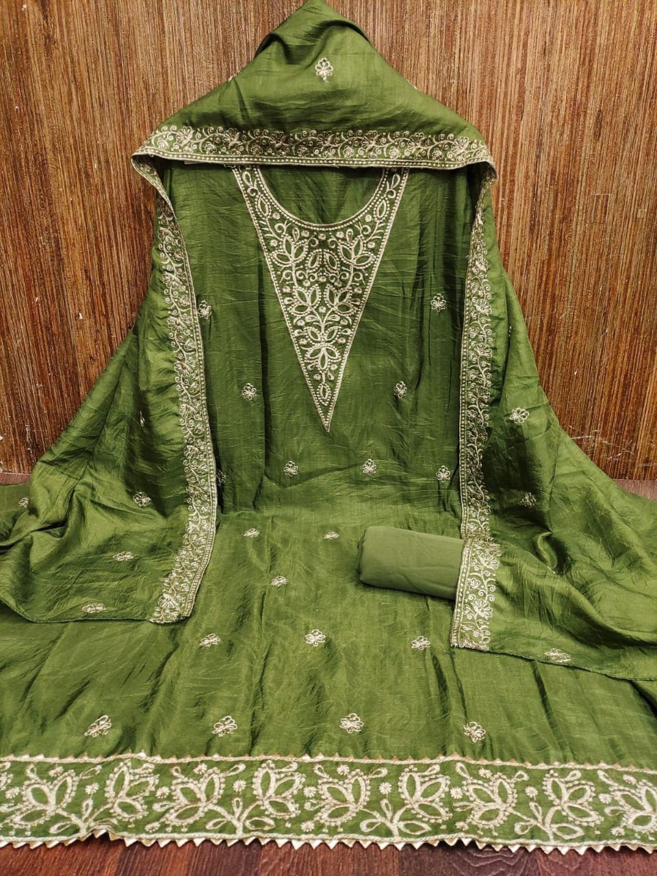 Vichitra Silk Embroidary Work Party Wear Dress Material