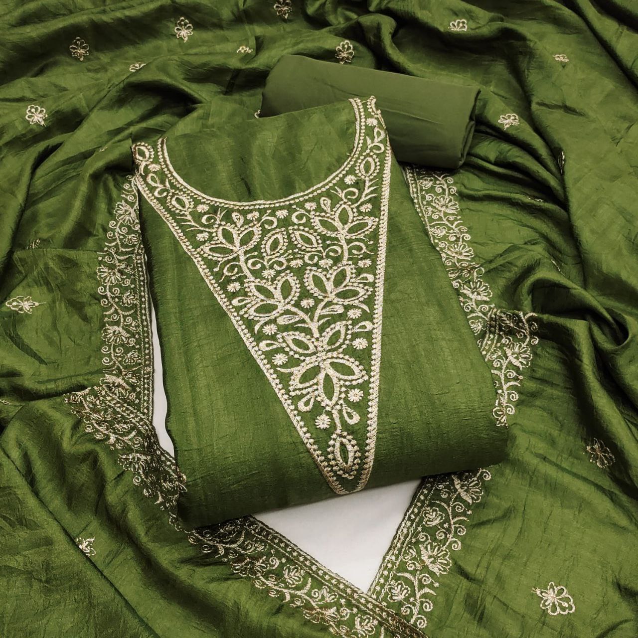 Vichitra Silk Embroidary Work Party Wear Dress Material