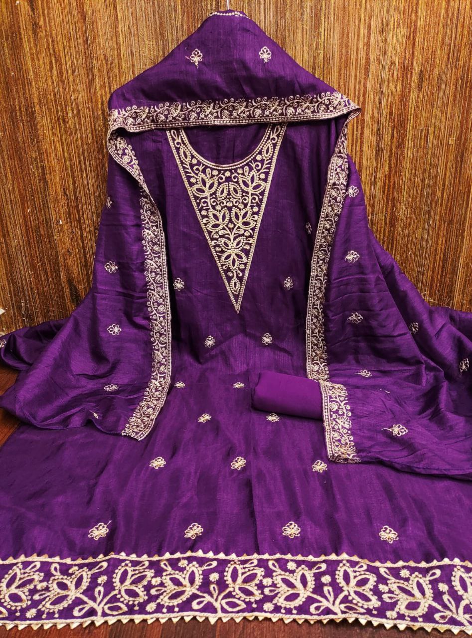 Vichitra Silk Embroidary Work Party Wear Dress Material