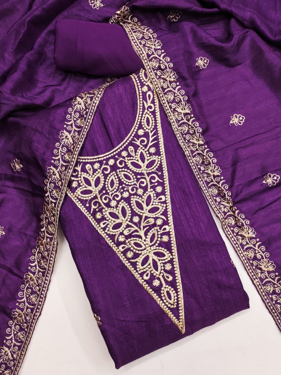 Vichitra Silk Embroidary Work Party Wear Dress Material