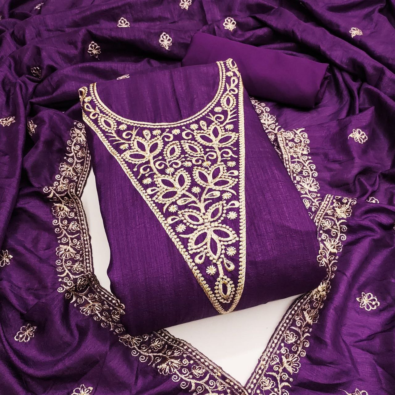 Vichitra Silk Embroidary Work Party Wear Dress Material