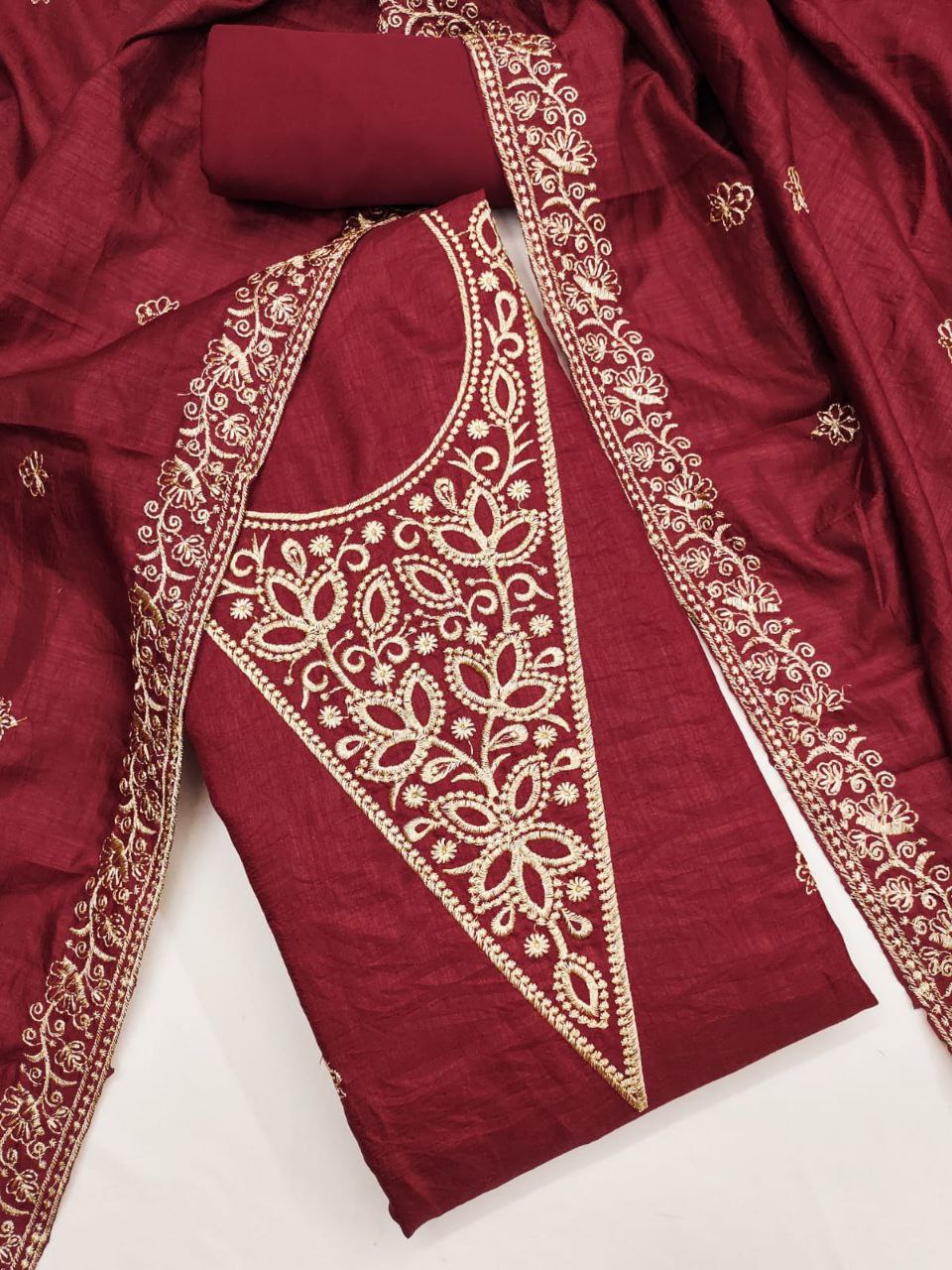 Vichitra Silk Embroidary Work Party Wear Dress Material