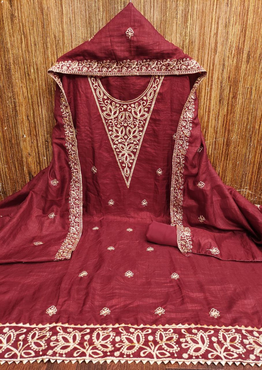 Vichitra Silk Embroidary Work Party Wear Dress Material