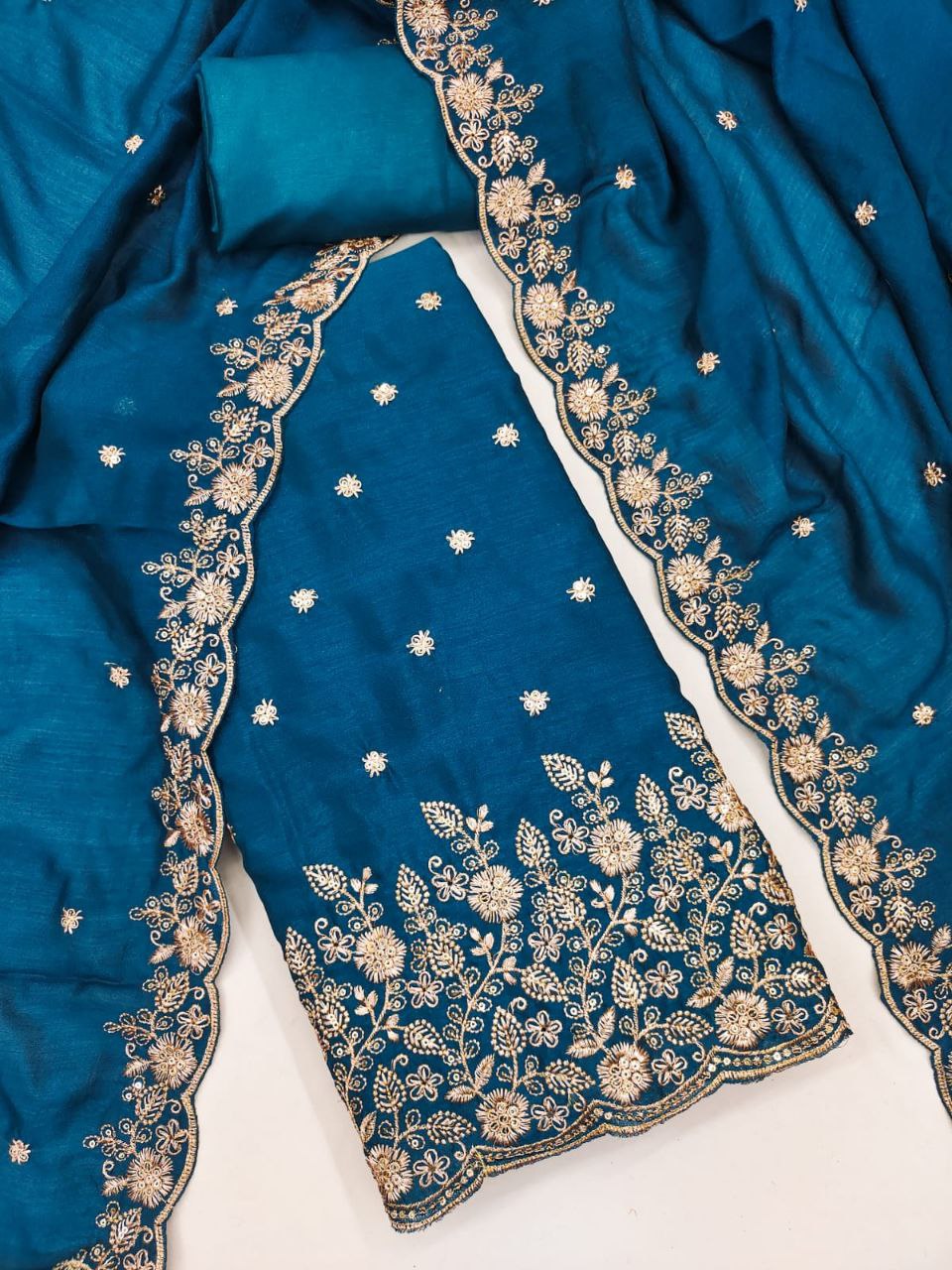Vichitra Silk Embroidary Work Dress Material For Women
