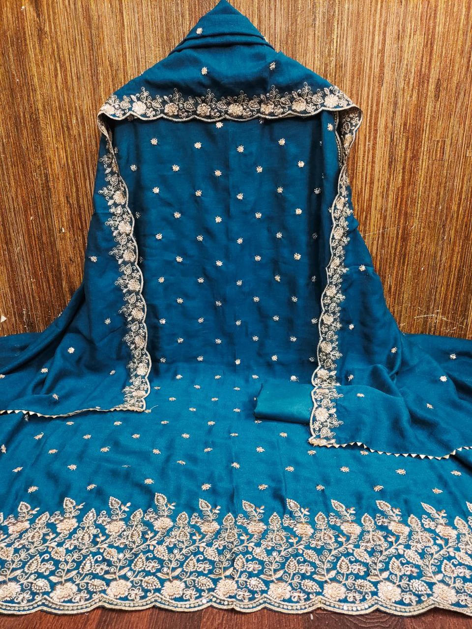 Vichitra Silk Embroidary Work Dress Material For Women