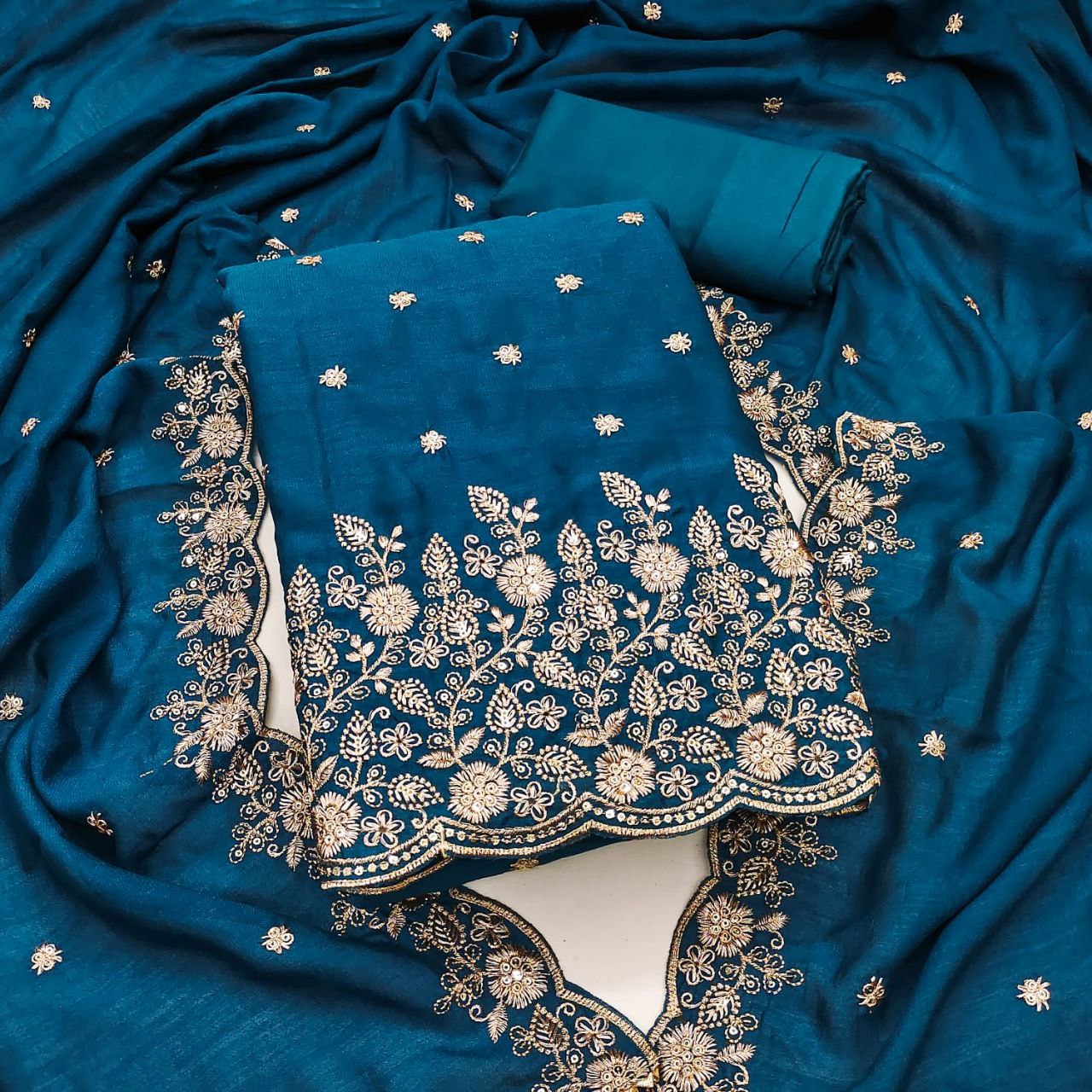 Vichitra Silk Embroidary Work Dress Material For Women