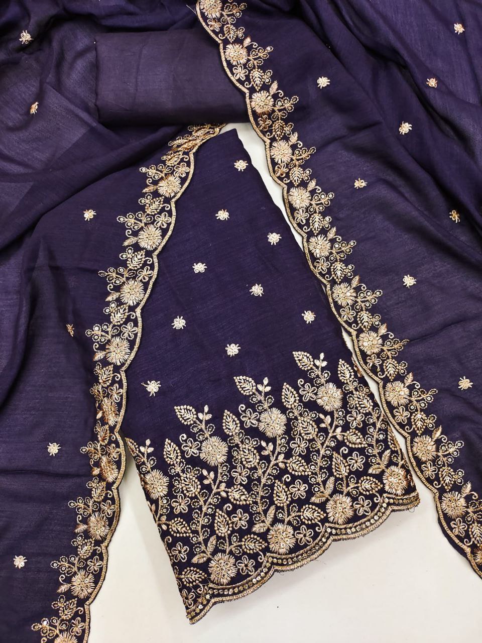 Vichitra Silk Embroidary Work Dress Material For Women