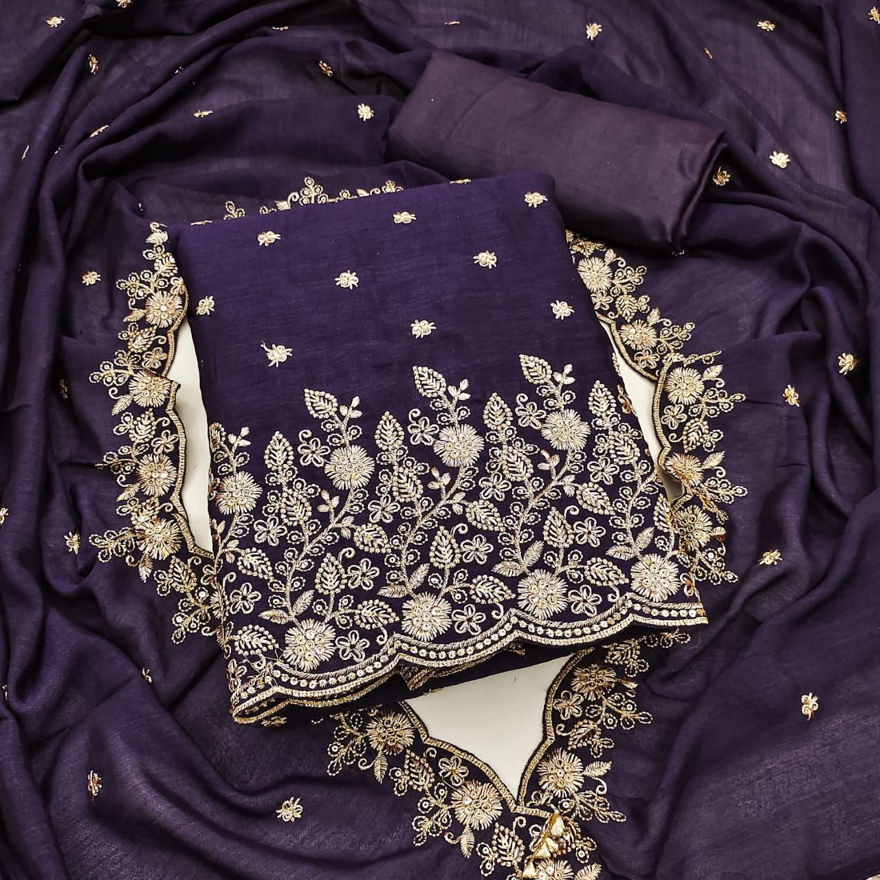 Vichitra Silk Embroidary Work Dress Material For Women