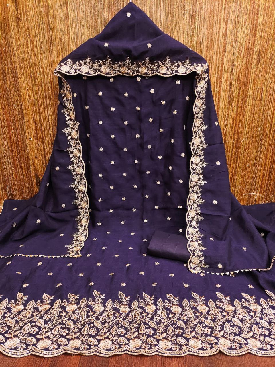 Vichitra Silk Embroidary Work Dress Material For Women